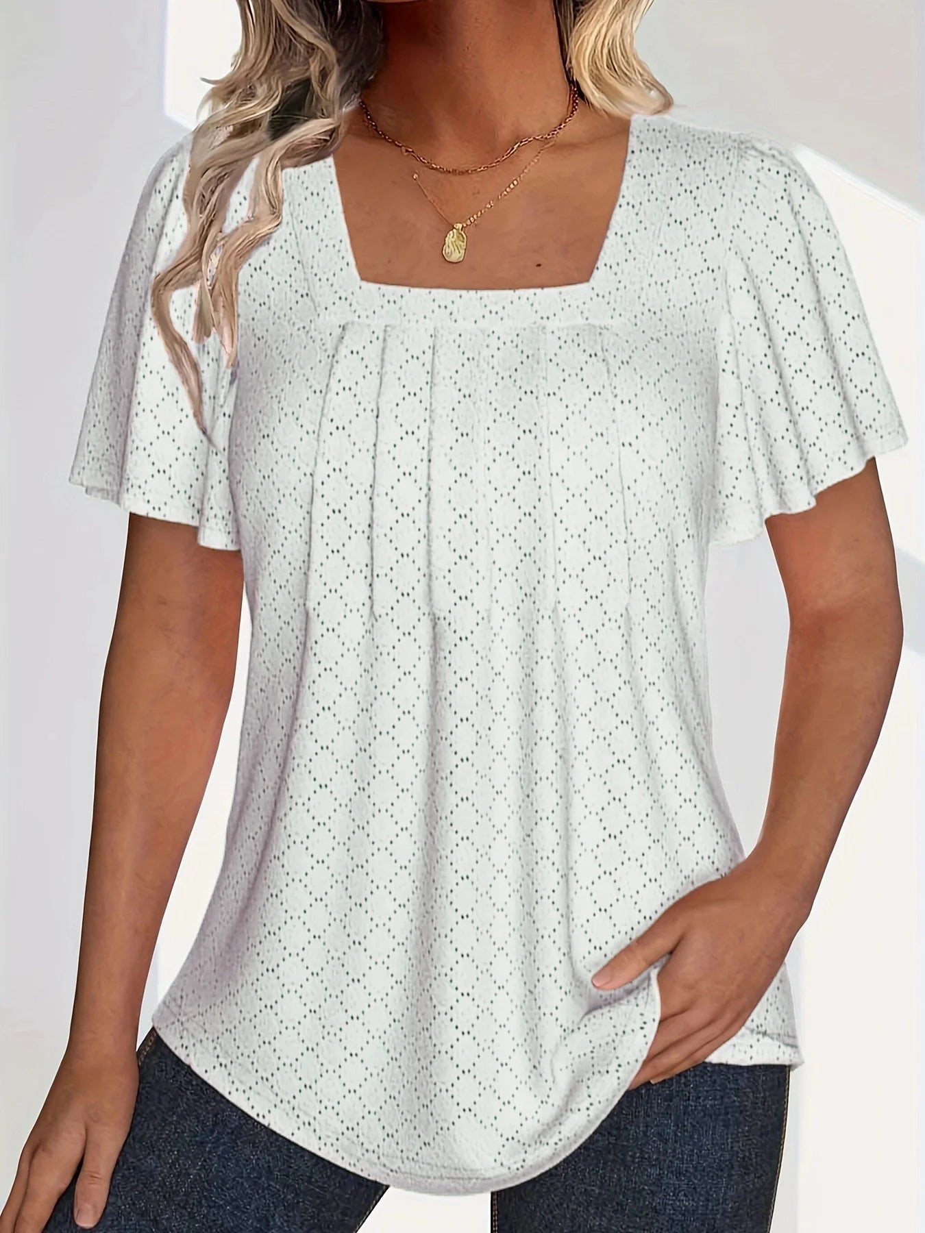 Plus size primavera e verão moda e elegante oco topos para mulheres escritório wear solto plissado mangas versátil topos para