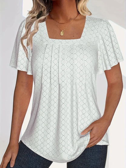 Plus size primavera e verão moda e elegante oco topos para mulheres escritório wear solto plissado mangas versátil topos para