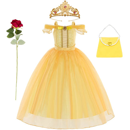 Children's Halloween Role Play Fairy Princess Belle Dress Xmas Carnival Masquerade Performance Birthday Party Fancy Girl Clothes