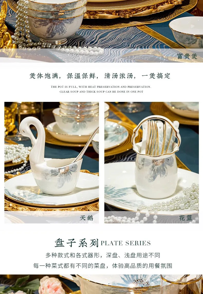 Gold Luxury Home Dinnerware Sets Gift Wedding Guests Party Kitchen Tableware Ceramic Christmas Vaisselle Cuisine Dinner Sets