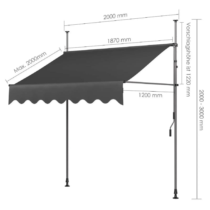 Awning Balcony Patio Retractable Awning UV50+ Sun Shade Awning Clamp Garden Sun Protection with Hand Crank Without Drilling