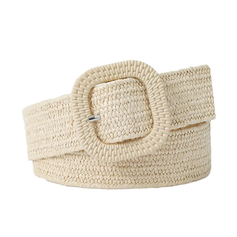 Bohemian Braided Belts for Women Summer Patchwork Straw Woven Belt Wide Waistband Fashion Female Square Buckle Waist Belt