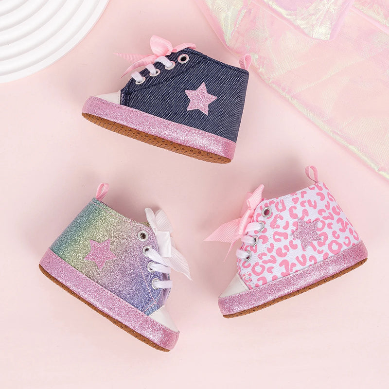Zapatillas altas con estrellas para bebés recién nacidos, niños y niñas, mocasines con suela antideslizante suave, zapatos de cuna para primeros pasos