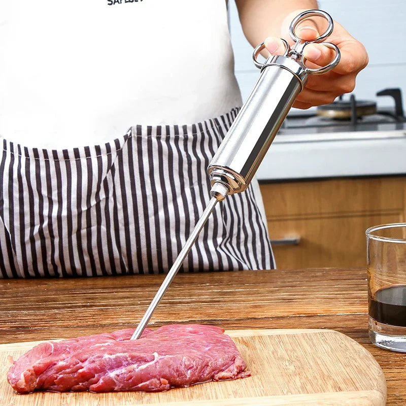 Injetor de tempero de marinada de 2 onças, injetores de carne de peru, injeção de seringa de cozinha de aço inoxidável com 2-5 agulhas