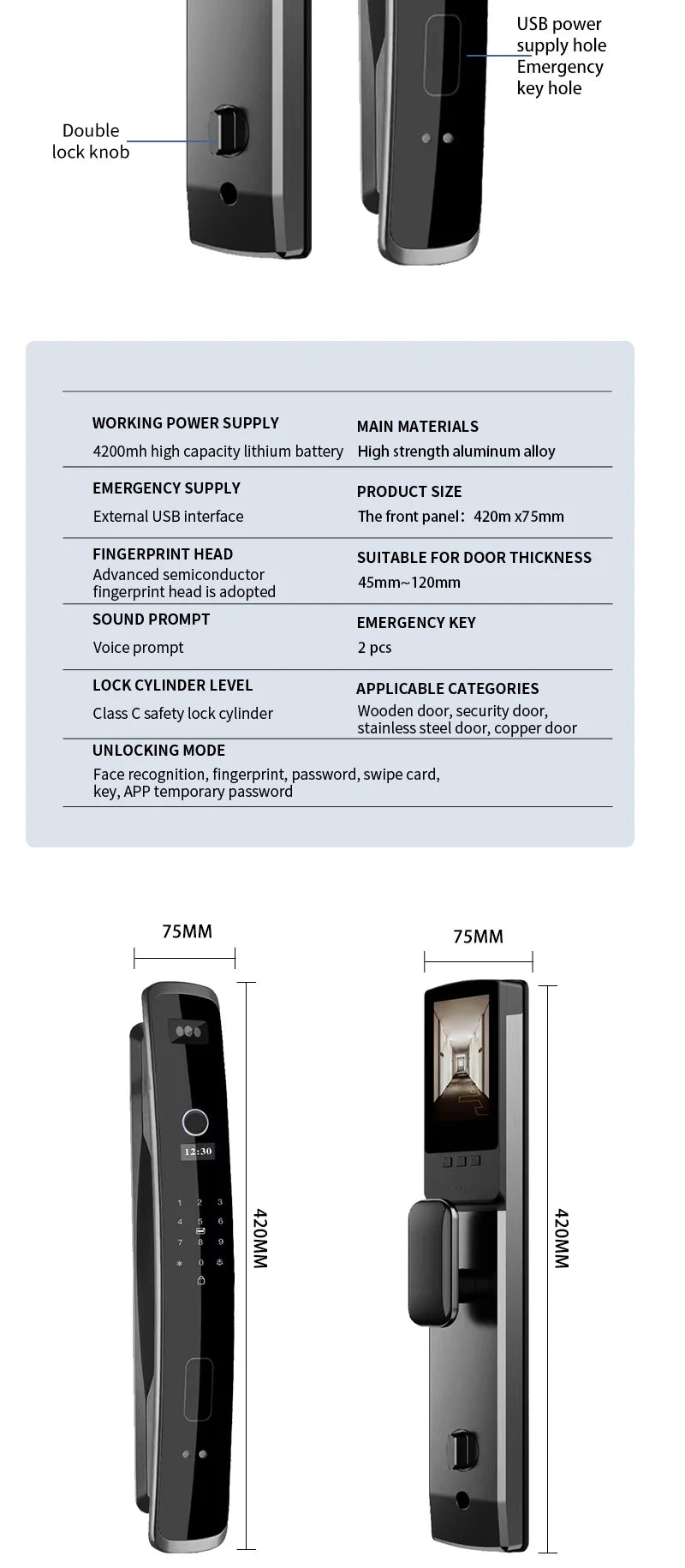 Wishome Biometric Recognition Smart Door Lock remote control Fingerprint Password IC Card APP Wifi Lock Unlock