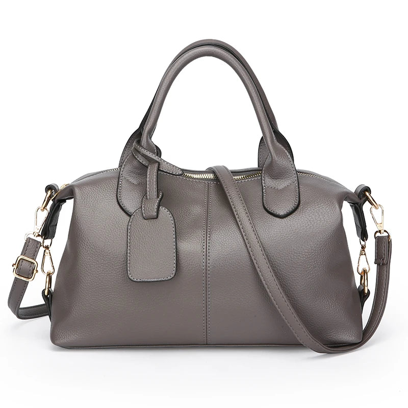 Genuine Brand Soft Leather Shoulder Bag For Women Casual Tote Bag Female Solid Color Purse Simple Design Handbag Commuting Sac