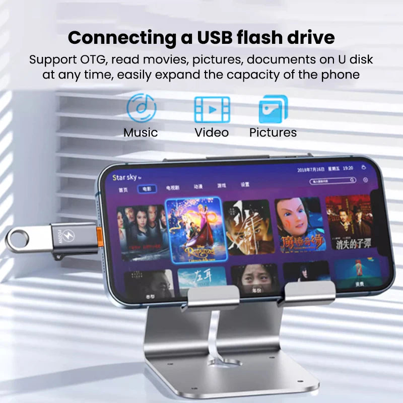 USB 3.0 to Lightning Adapter OTG For iPhone iPad Tablet U Disk Lighting Male to USB Female Converter PD 20W Fast Charging Otg