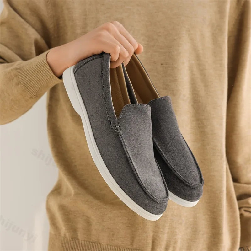 Men's Flat Loafers 2025 Frosted Suede Flat Shoes Comfortable Non-Slip Fashion Loafers Lightweight Trendy Outdoor Casual Shoes