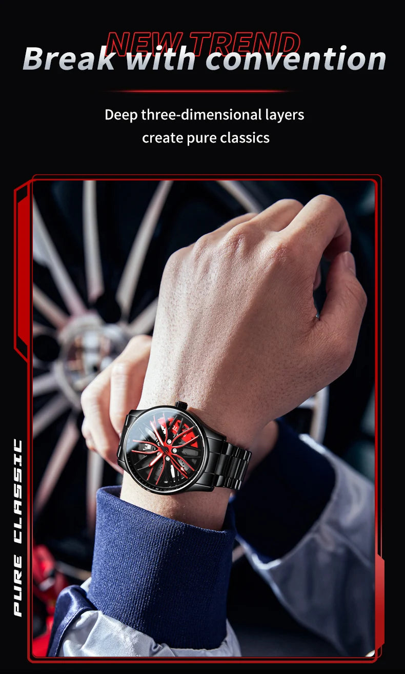 Reloj de lujo OLEVS Wheel para hombre, resistente al agua, con llanta giratoria deportiva, de cuarzo, de alta calidad y a la moda, el más vendido.