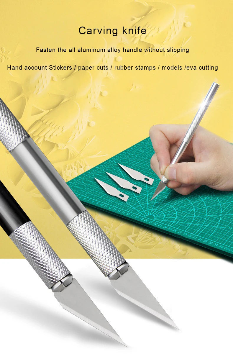 Non-Slip Metal Scalpel Knife Tools Kit Paper Cutter Engraving Craft Knives +5pcs Blades Mobile Phone PCB DIY Repair Hand Tools
