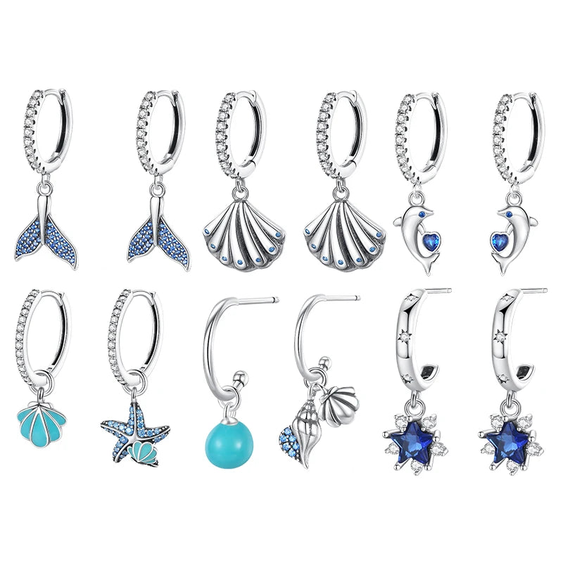 925 prata esterlina brilhante estrela do mar concha brincos jóias para mulheres moda pequeno brinco de prata luxo 2023 novo em