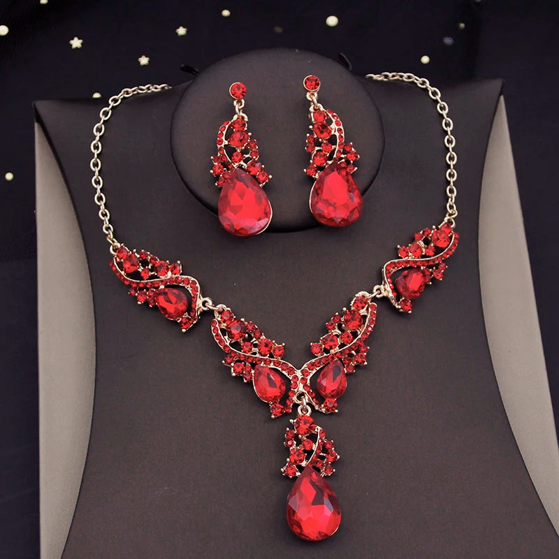 Gorgeous Crystal Jewelry Sets for Women Luxury Choker Necklace Earrings Set Wedding Dress Bridal Costume Necklace Accessories