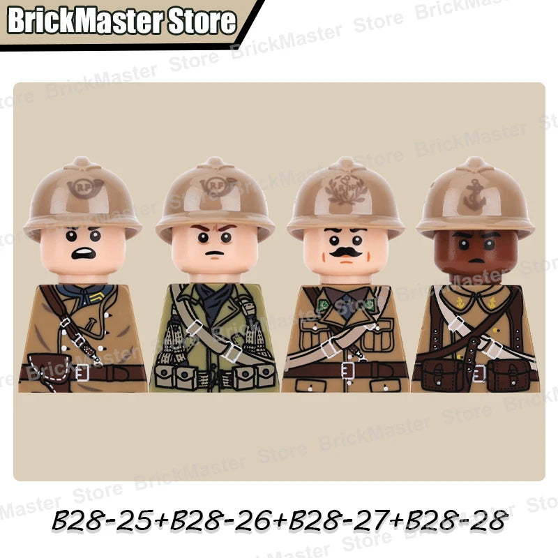WW2 French Soldier Figure Building Blocks Military War Weapon Medical Officer Army Infantry Warrior Cavalry Gun Bricks Toy Gifts