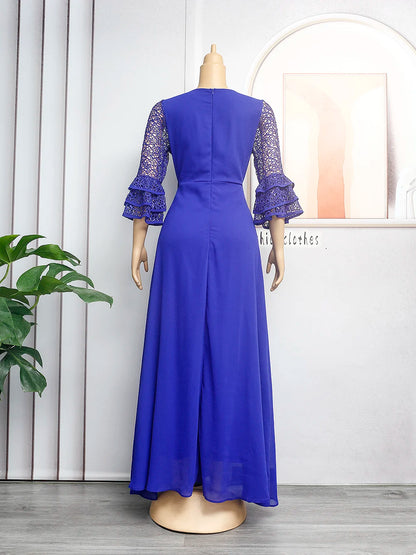 L-3XL African Dresses for Women Spring Autumn African Women Three Quarter Sleeve Polyester Solid Color Long Dress Maxi Dress