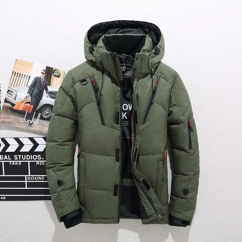 New Winter Men Hooded Casual  Puffer Jackets White Duck Down Coats High Quality Male Outdoor Windproof Warm Winter Parkas Size 5