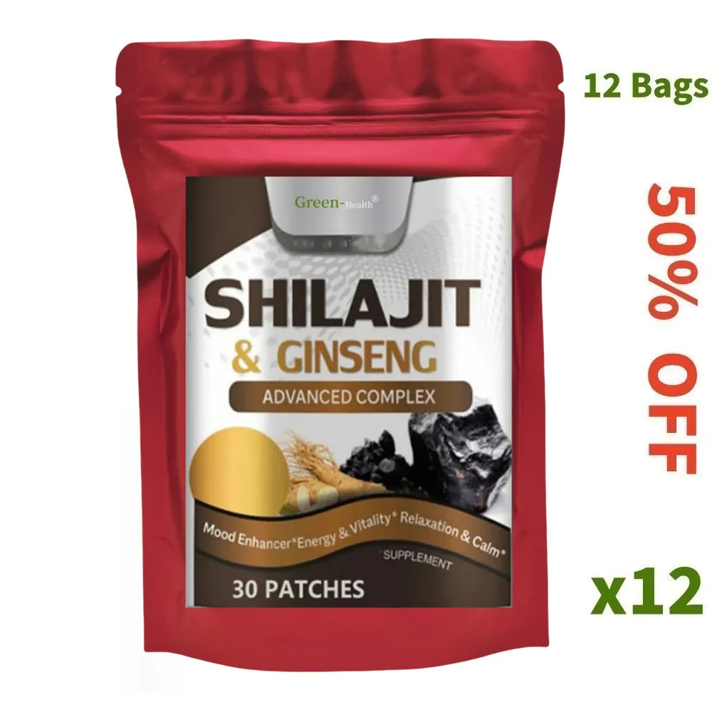Hot sale 30 Patches Shilajit & Ginseng Supplement - Provides Energy and Endurance, Enhances Brain & Memory, Immune Support