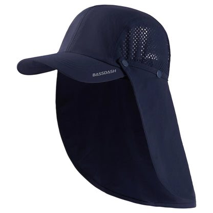 BASSDASH UPF 50+ Foldable Fishing Hat Baseball Cap with Removable Neck Flap Portable for Men Women Golf Hiking