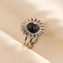 1pc Boho Turquoise Ring Stainless Steel Black Stone Silver Color Adjustable Ring Women Ethnic Ring Bohemian Jewelry Gift No Fade