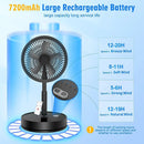 Wireless Folding Desk Fan Telescopic Outdoor Travel Camping Floor Low Noise Fan With 7200 mAh USB Rechargeable Fan  Standing Fan