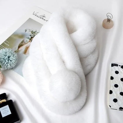 Bufanda de piel de conejo para mujer, cálida y suave, para invierno, informal, para exteriores