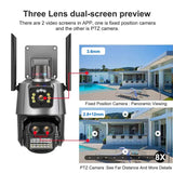 9MP PTZ Wifi Camera Three Lens Dual Screens Outdoor Surveillance CCTV Cameras Ai Human Detect Security IP Camera Auto Tracking