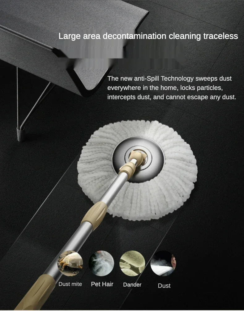 Flat Squeeze Mop 360 Degree Rotatable Stainless Steel Basket Microfiber Pads Cleaning Floor Mop Bucket Extended Handle Home