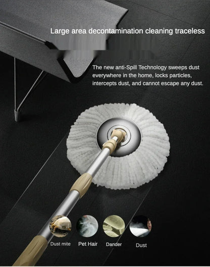 Flat Squeeze Mop 360 Degree Rotatable Stainless Steel Basket Microfiber Pads Cleaning Floor Mop Bucket Extended Handle Home