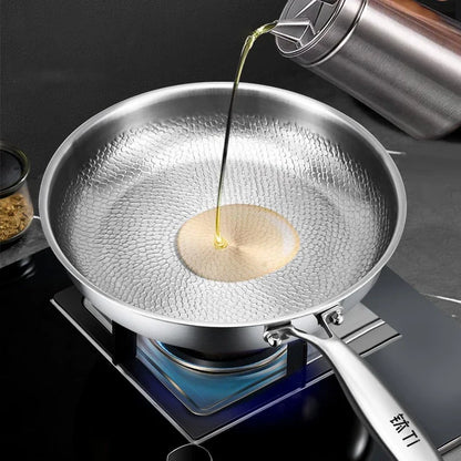 German Titanium Steel Frying Pan Uncoated Non Stick Pan Fish Scale Hammer Pattern Household Steak Frying Pan Kitchen Cookware