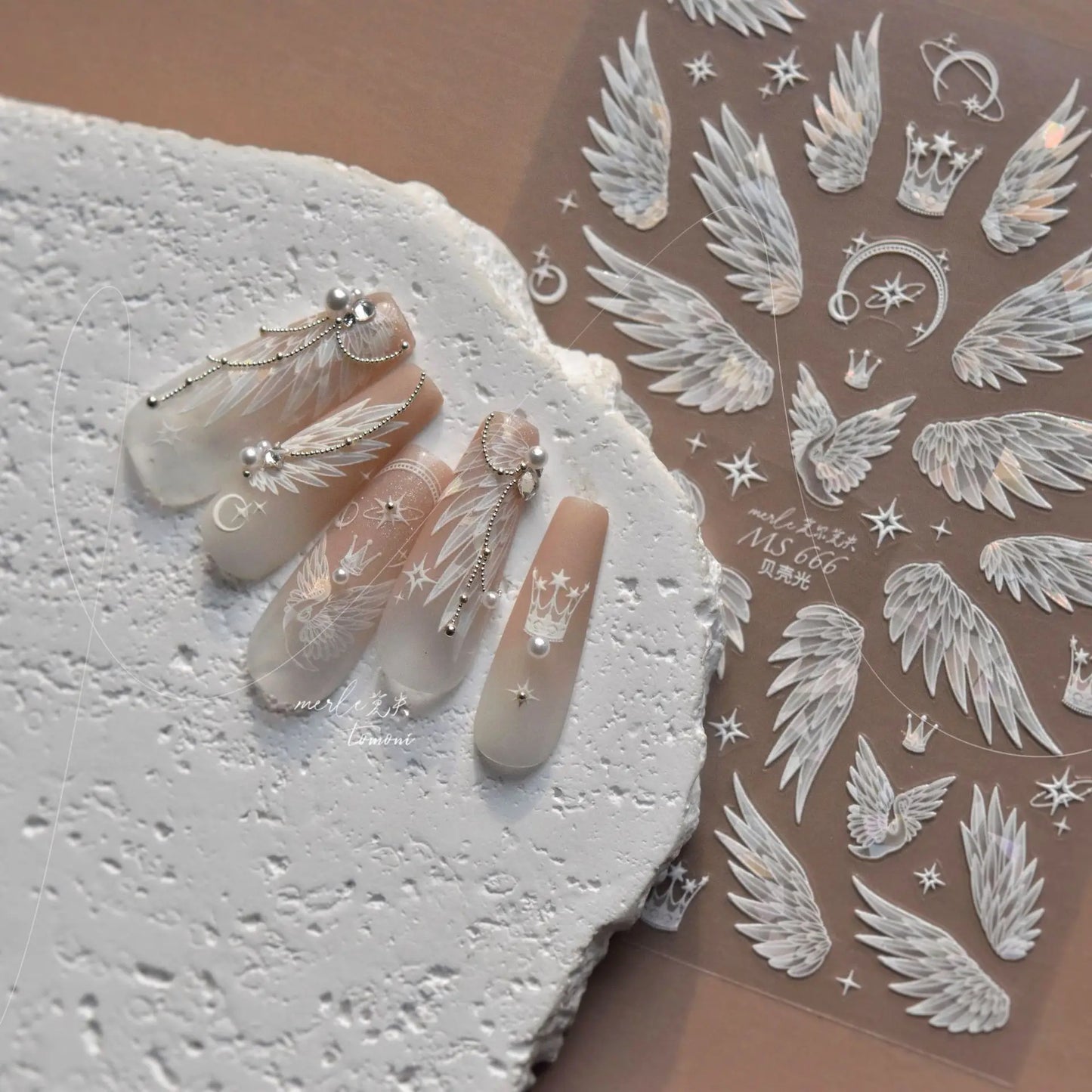 Flash Dreamy Freedom White Swan Wing High Quality Nail Stickers Nail Art Decoration Decals Design MS-666