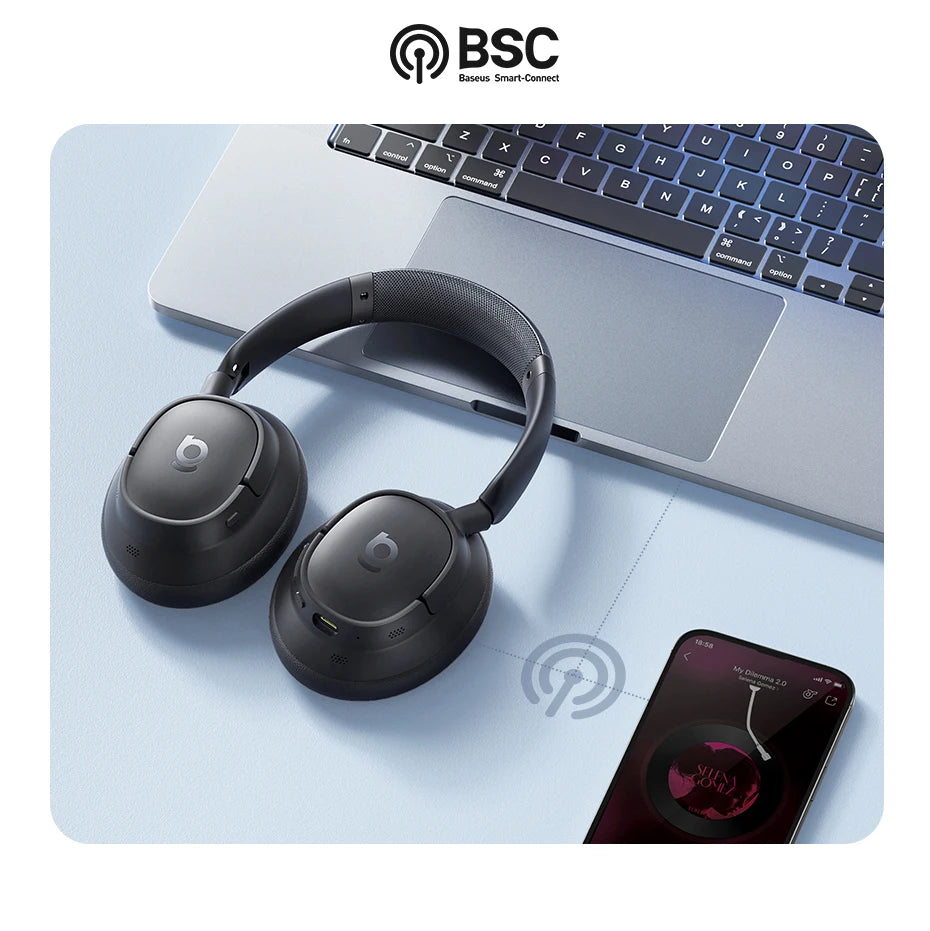 Fone de Ouvido Sem Fio Baseus EH10 NC ANC com Cancelamento de Ruído Híbrido Adaptativo de 45dB, Hi-Res LDAC, Bluetooth 6.0 e 80 Horas de Autonomia