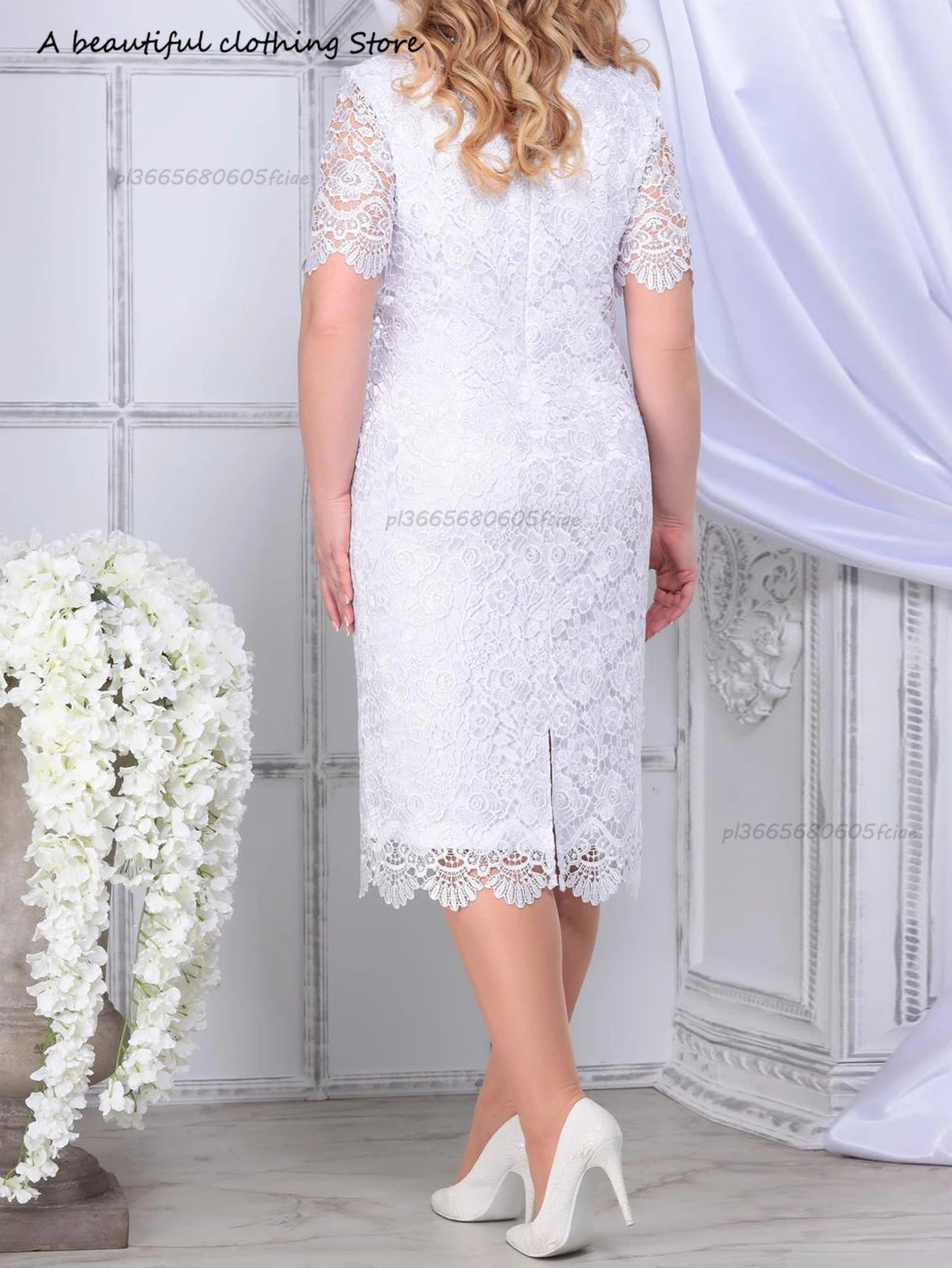 Plus size elegante vestidos de festa mulher branca verão bordado floral casamento convidado magro lápis midi vestido