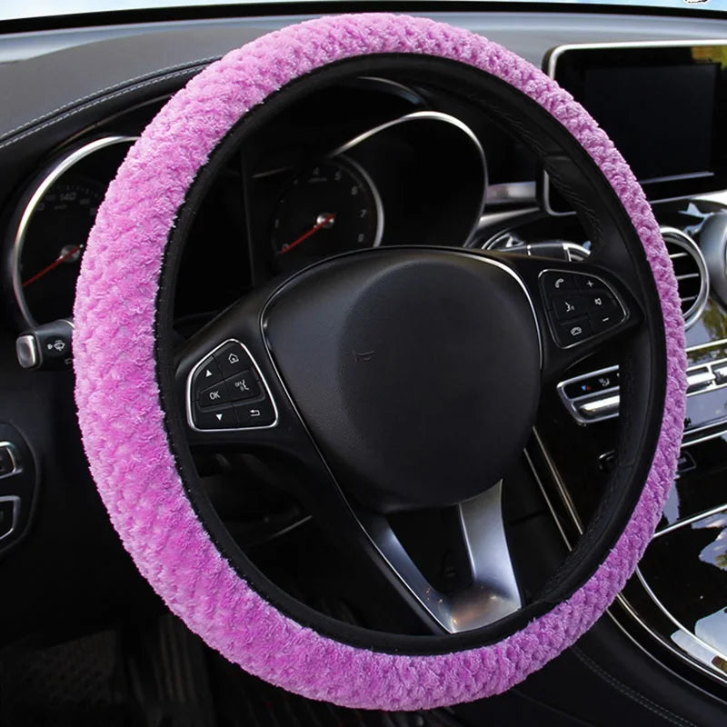 Universal 37-39cm Pink Steering Wheel Cover Warm Plush Steering Wheel Cover For Winter Anti-slip Car Accessories Interior Parts
