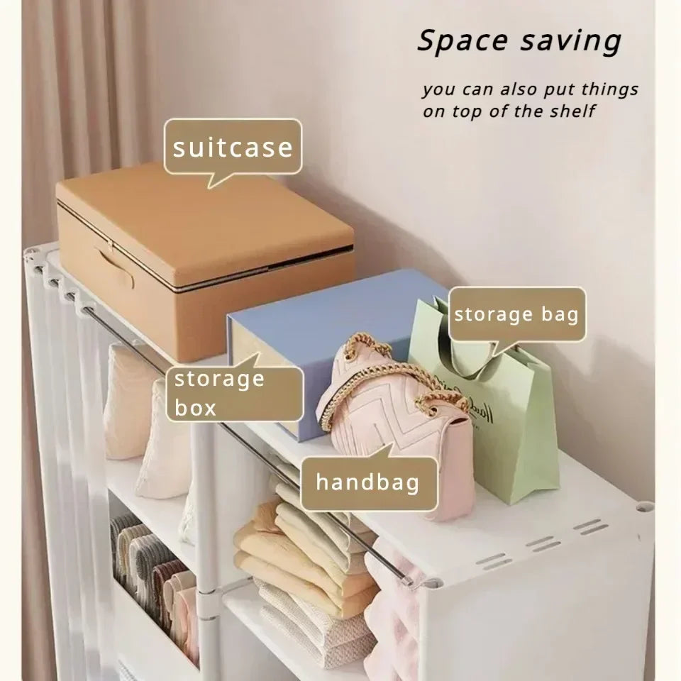 6/5 Layers Dustproof Wardrobe Bedroom Open Simple Assembly Storage Cabinet High Capacity Partition Bookshelf Closet Organizer