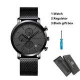 HANNAH MARTIN Brand Men Watch Black Stainless Steel Waterproof Fashion Sports Multifunctional Quartz Wristatch Relogio Masculino
