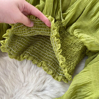 Blusa corta de gasa sexy para mujer, transparente, de manga larga, con pliegues, color morado, verde, negro y blanco, para fiesta, novedad de 2021.