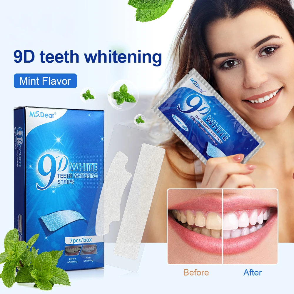 14pcs/box 9D Teeth Whitening Strips Toothpaste Gel Oral Hygiene Care Double Elastic Teeth Bleaching Strips False Teeth Veneers