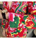 Men Suit 2 Piece Fashion Party Mens Vintage Print Big flower in northeast China Suits Jacket Pants Men Sets