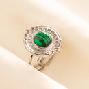 1pc Green Turquoise Ring Hippie Stainless Steel Silver Color Charm Opening Adjustable Ring Women Chunky Bohemian Party Jewelry
