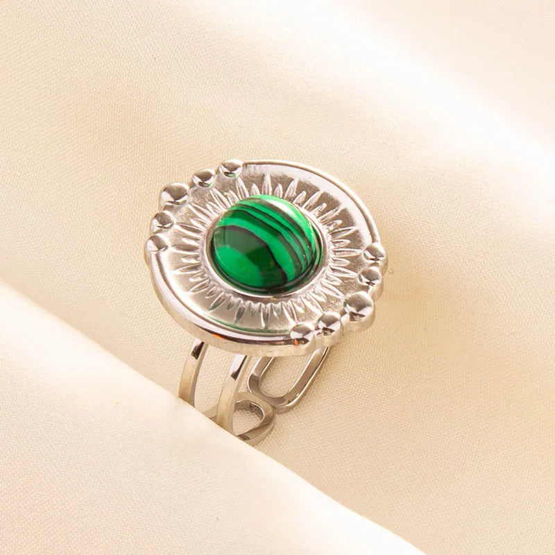 1pc Green Turquoise Ring Hippie Stainless Steel Silver Color Charm Opening Adjustable Ring Women Chunky Bohemian Party Jewelry