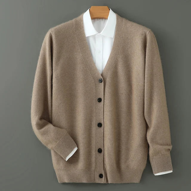 Plus size feminino outono inverno novo cardigan com decote em v topo 100% vison cashmere camisola de malha casual solto grande manga comprida topos