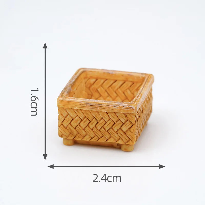 1pc Mini Simulated Rattan Basket Model DIY Creative Dollhouse Dessert Shop Food Vegetable Ornaments Craft Kitchen Decoration
