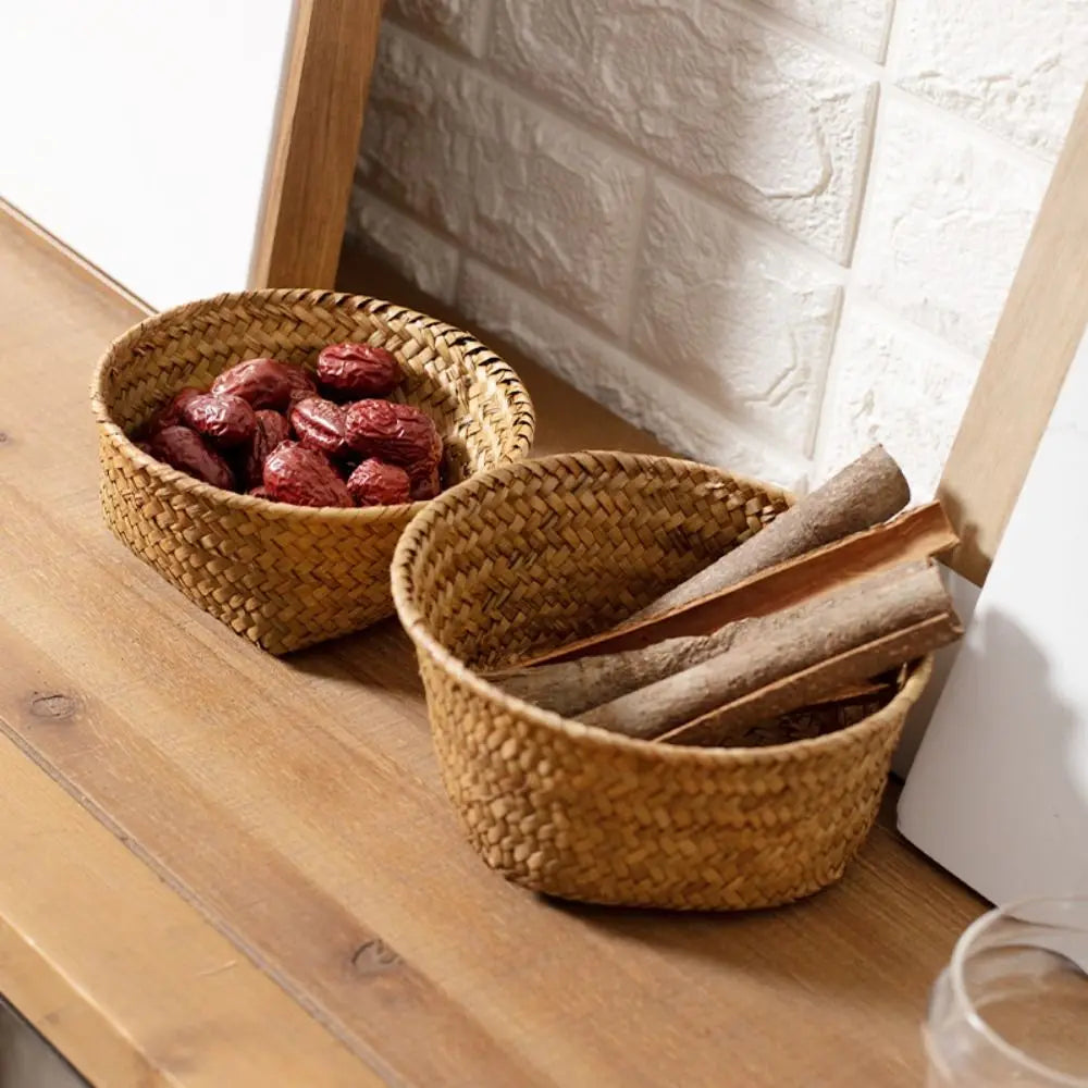 Imitation Rattan Rattan Storage Baskets Sundries Organizer Home Desktop Decoration Kitchen Storage Basket Vegetable Fruit
