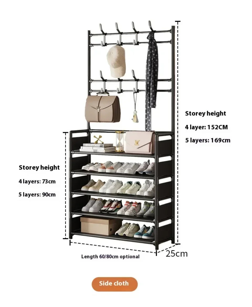 Zapatero de múltiples capas para el hogar, perchero integrado para abrigos y sombreros, puerta para zapatos, estante multifuncional simple