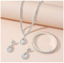 4 Pieces Luxurious Jewelry Set Exquisite Rhinestone Pendant Elegant Women's Crystal Silver Plated Necklace Earrings Bracelet Set