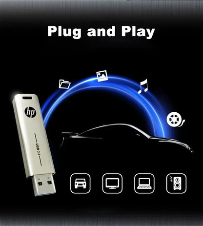 HP USB Flash Drive 3.2 32GB 64GB High Speed ​​Sticks External Storage Metal Pen Drive Creative Personality Car Music