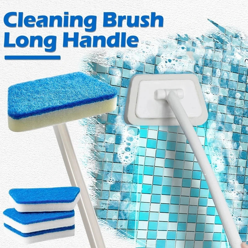 Cepillo de limpieza de esponja para baño, herramienta multifuncional, mango largo, extraíble, para el hogar, para bañera, azulejos de cerámica.