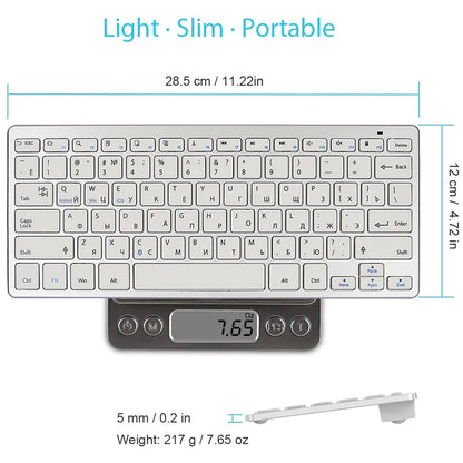 Bluetooth Keyboard Mini Ultra Thin Portable Wireless Keyboard Spanish Russian Layout for Tablet/iPad/Laptop/Phone