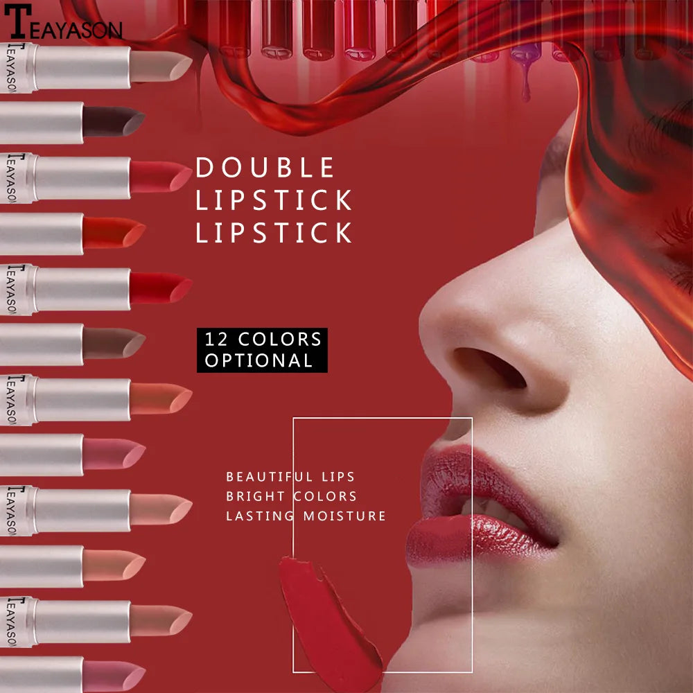 Lápiz labial mate aterciopelado de larga duración, brillo labial de doble cabezal, taza antiadherente, brillo labial, tinte voluminizador, lápiz labial resistente al agua, maquillaje