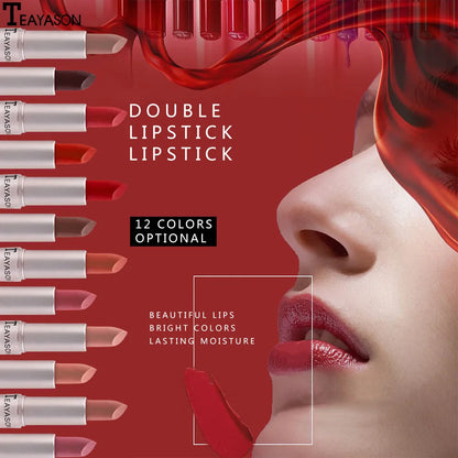 Lápiz labial mate aterciopelado de larga duración, brillo labial de doble cabezal, taza antiadherente, brillo labial, tinte voluminizador, lápiz labial resistente al agua, maquillaje