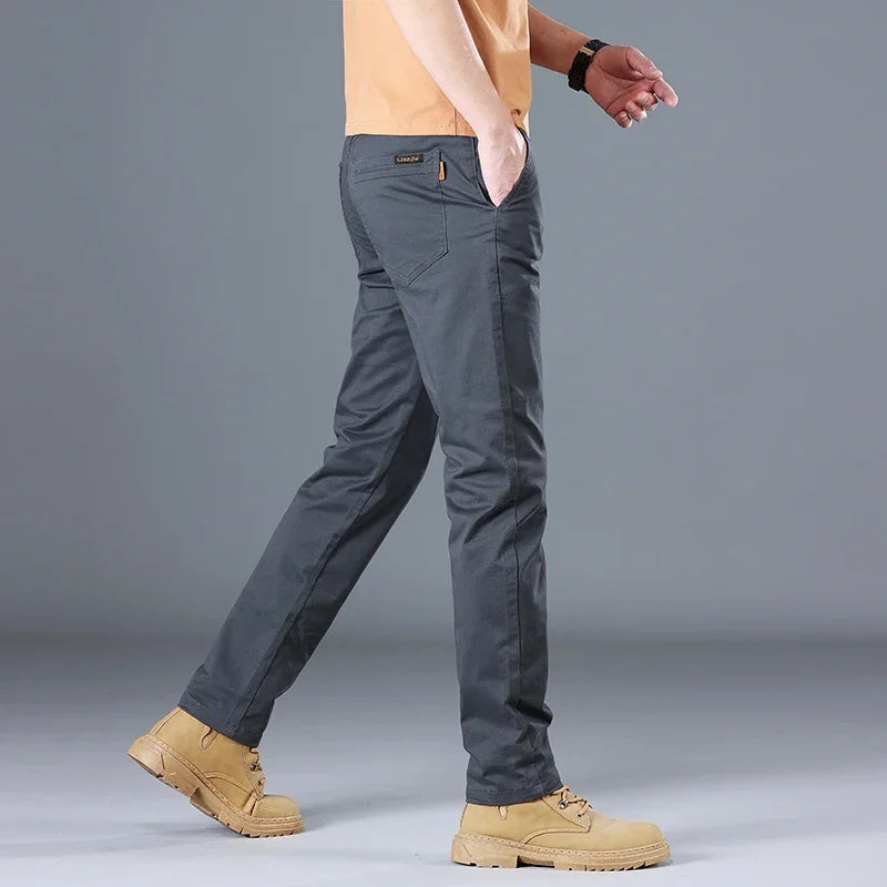 Men's High Quality Pure Cotton Classic Solid Color Casual Pants Business Stretch Slim Straight Brand Trousers Male Autumn New